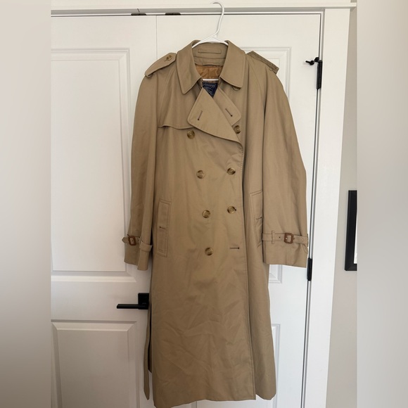 Vintage Burberry Burberrys Trench Coat Tan Plaid Lined Belted 46 Long Classic - Picture 2 of 16